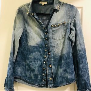 Ombré Denim Shirt with Gold Studs